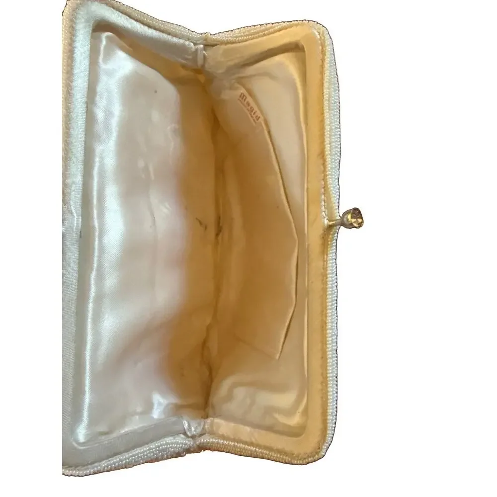 Vintage Magid Beaded Clutch Purse Cream Ivory Japan Beadwork Evening Bag